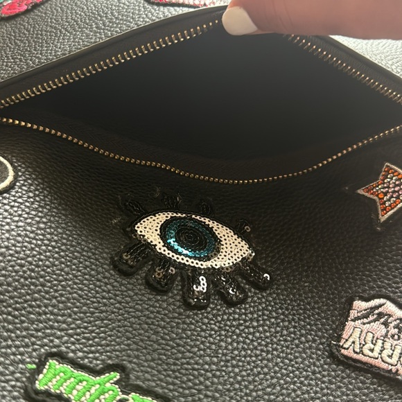 Aldo Black Faux Leather Backpack Punk Patches Embroidery Trendy Unique - Picture 4 of 6